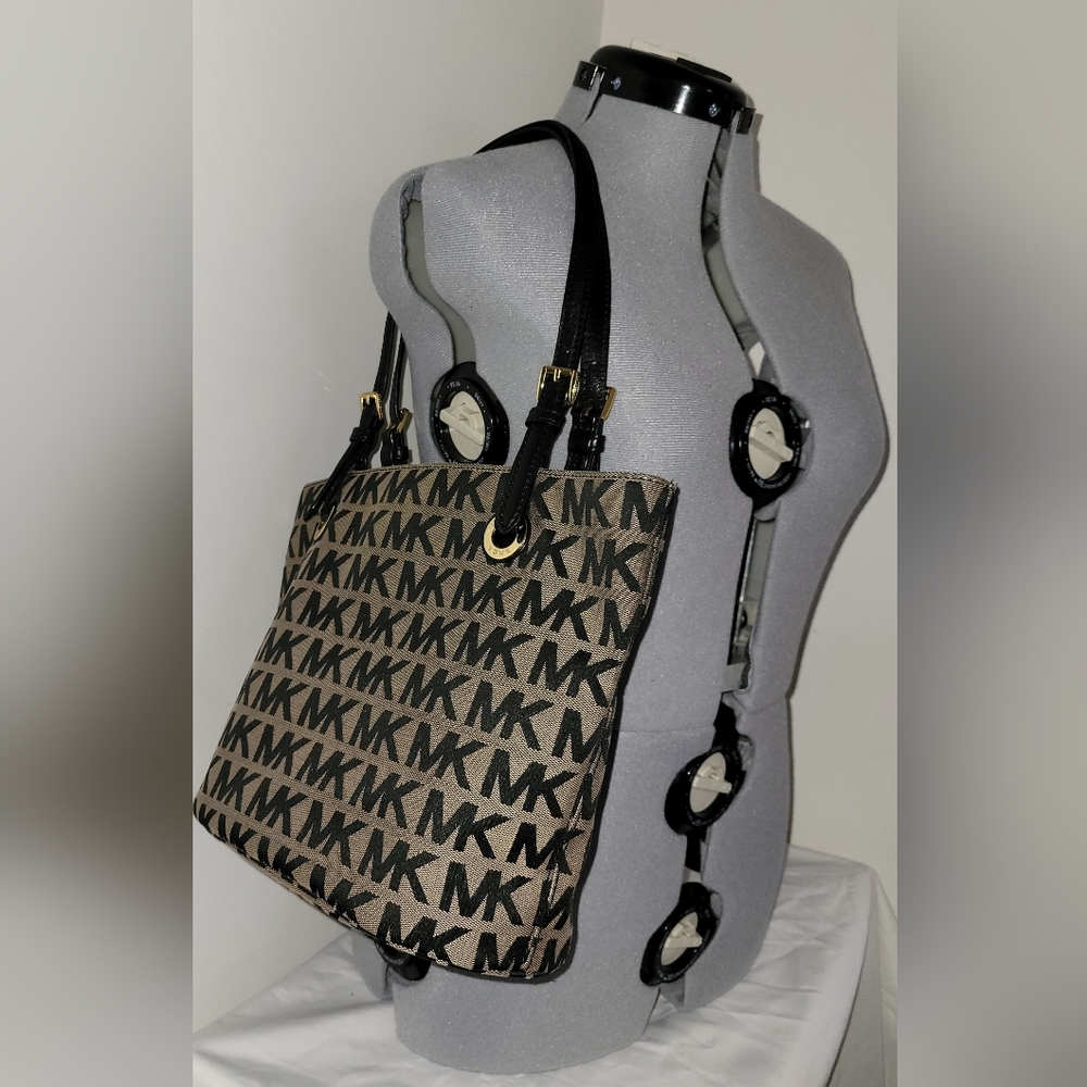 Michael Kors Jet Set Medium Tote MK Logo Canvas Shoulder Bag